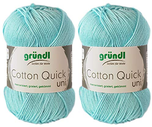 2x50 Gramm Gründl Cotton Quick 100% Baumwolle, Häkelgarn mercerisiert, gasiert, gekämmt inkl. Anleitung für ein Meerschwein (141 Pastell Türkis)
