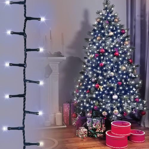 ANSIO® Christmas Tree Lights 1000 LED 25m/82ft - Cool White Cluster Compact Lights for Indoor & Outdoor Decorations Fairy Lights with Timer for Xmas Garden & Party | Mains Powered Green Cable