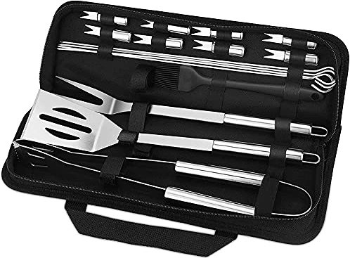 Grillbesteck BBQ Grillzubehör, 16 PCS Grill Werkzeugset Edelstahl Barbecue-Utensilien, Kochutensilien BBQ Grillen Kochwerkzeug Kit-Schaber, Pinsel, Spieße Zubehör für Outdoor Familien Garten Party