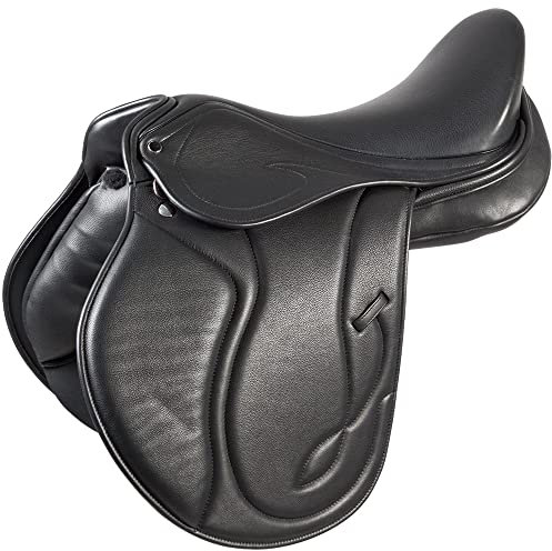 PFIFF 102871 Vielseitigkeits-Sattel Linus, Ledersattel halbtiefer Sitz, Schwarz Pony/Cob 16.5 Zoll