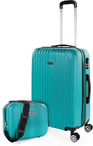 ITACA - Set van 3 koffers vagn 50/60/70 cm, ABS. Expanderbar. Stijf, bestendig i licht. Telescopische handgreep, 4 wielen, kortplats geintegreerd. Lage kosten, Mintgroen, 66 cm + 35 cm, Grundläggande