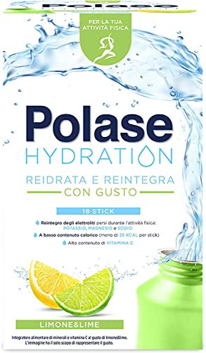 Polase Hydration Integratore Alimentare Sali Minerali, Magnesio e Potassio, Vitamina C, Reidrata e Reintegra, Gusto Limone e Lime, 18 sticks