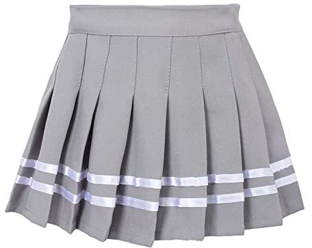 inlzdz Kinder Mädchen Gestreift Dehnbar Faltenrock Schulmädchen A-Linie Rock Stretch Solide Skater Tennis Rock Hohe Taille Basic Mini Rock Kurz Glocken Rock Grau&Weiß 170-176