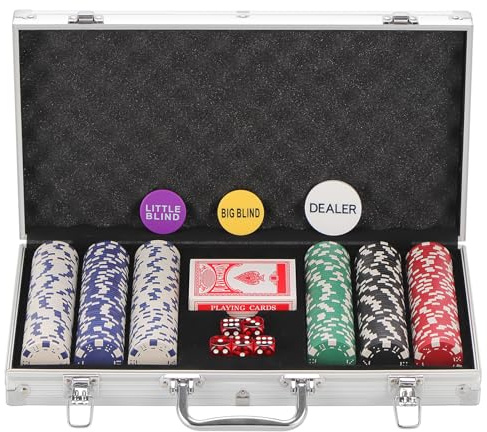 LUOBAO 300 Pcs Poker Chips Set for Texas Holdem,Clay Poker Set Blackjack,Professional Poker Kit with Aluminum Case,2 Decks Cards,Dealer Blind Buttons 5 Dice,11.5 Gram Casino Chips for Gambling Games