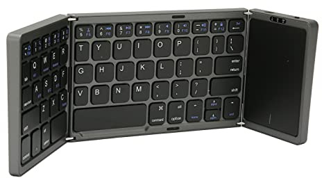 B089T Foldable Keyboard, Three Folding Portable Wireless Keyboard with Touchpad, 64 Keys USB C Computer Keyboard for Laptop Tablet (Grå)