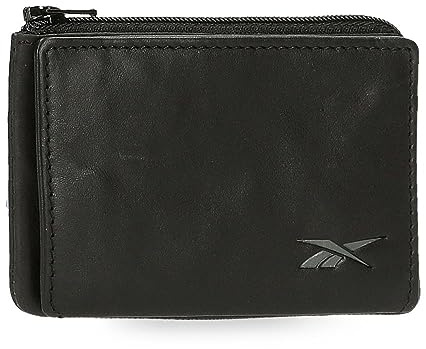 Reebok Club Monedero con Tarjetero Negro 11x7x1,5 cms Piel