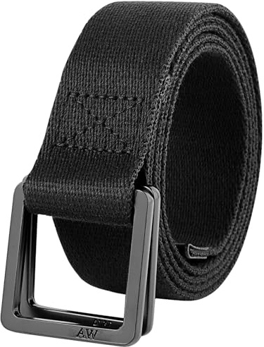Awlyfm Cinturón de tela para hombre, 110-180 cm, anillo D, cinturón de tela para hombre, color negro, Negro , 130cm für taille 40-43inch