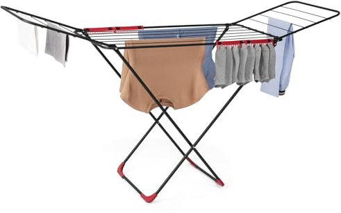 Clothes Airer Drying Rack Winged Drying 18M Length Drying Line Indoor Outdoor Laundry Washing ,Metal Foldable Laundry Drying Horse Rack Clothes Dryer Rack with 52pcs Sock and Underwear Drying Clip