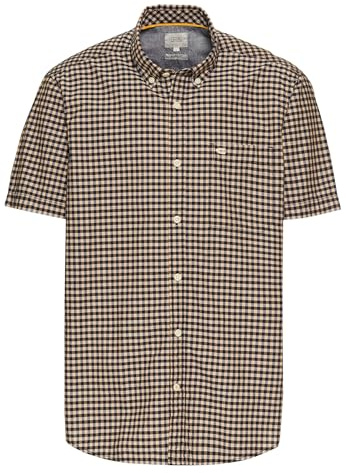 camel active Herren Kariertes Kurzarmhemd aus Baumwolle Dunkelblau, menswear-3XL