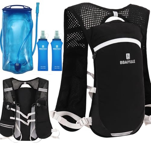 BBAIYULE Ultraleicht Trinkrucksack Trail Rucksack Trinkweste, Laufweste,Hydration Pack Fahrradrucksack Laufrucksack für Laufen, Camping, Wandern (Mit Trinkblase und 2 Stück weicher Flachmann)