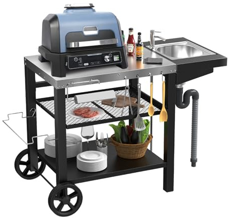 Carrello BBQ Ninja Woofire, 107x63x81 cm, lavabo, per forni da pizza, esterno, resistente