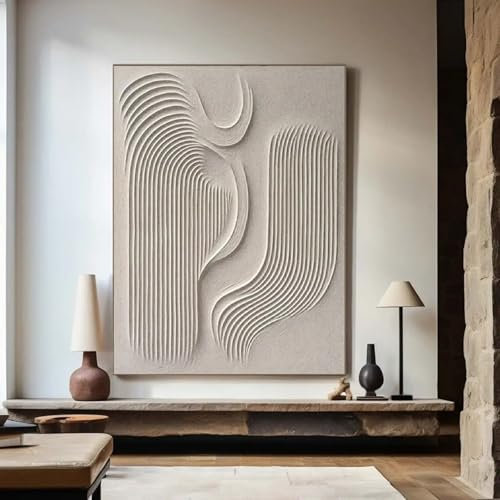 TONGYINLI Großes beiges 3D-Strukturgemälde, beige, abstrakte Drucke, Leinwandposter, Wabi-Sabi-Wandkunst, minimalistisches modernes Dekorbild, 80 x 120 cm, rahmenlos