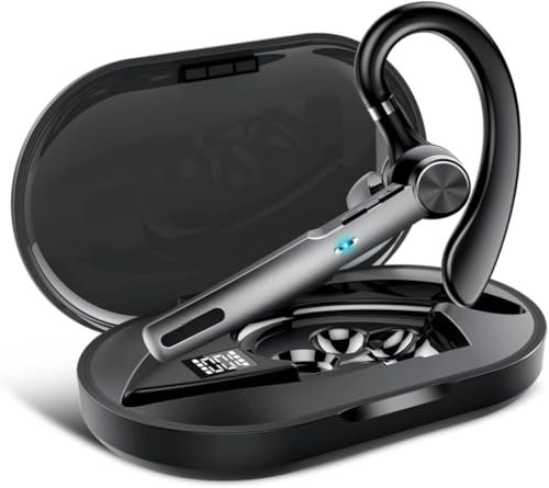Manos Libres Auricular Bluetooth V5.3 con ENC Micrófono, Pinganillo Bluetooth Movil con Carcasa de Carga LED, 60H Hablar Auricular Inalámbrico Bluetooth con Ganchos para Negocios/Oficina, Pur Negro