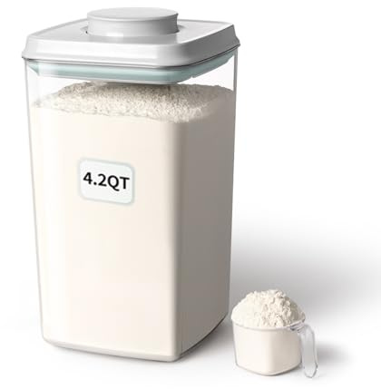 Ankou Airtight Pop Food Storage Container with Lid & 130ml Scoop, 4L/4.2qt BPA-Free Cereal, Rice, Flour, Pasta & Snack Container, Stackable & Durable,Kitchen Pantry Organizer