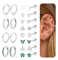 CASSIECA 12 Pares Pendientes Mujer Piercing Oreja Acero Quirurgico Pendientes Dorados Pendientes Aro Plata Piercing Helix Tragus Cartílago Múltiples Piercings Hipoalergenicos para Mujer Hombre