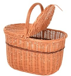 Aqbau® Panier de pique-nique naturel en osier avec couvercle 40 x 40 x 28 cm, panier à provisions tressé en osier, panier à champignons, panier en osier avec poignée, panier de pique-nique tissé à la