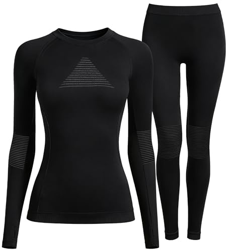 EIISSION Intimo Termico Donna Manica Lunga Invernali Maglia Leggins Pantaloni Termici Completo Sportivo Sci Tuta Intera Biancheria Termica Vestiti Sottomaglia Termiche XL