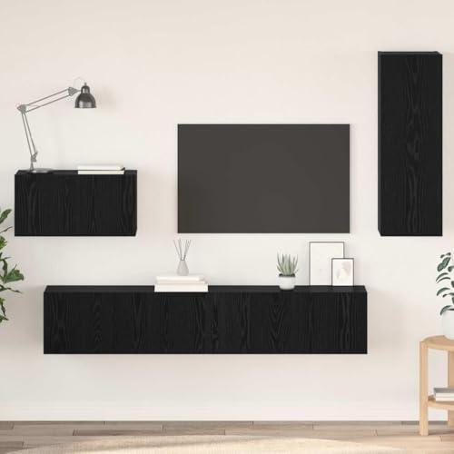 WSJHUHK Vägg-TV-skåp väggmonterad 4 st svart ek 200 x 30 x 30 cm-möbler, TV-stativ och TV-skåp