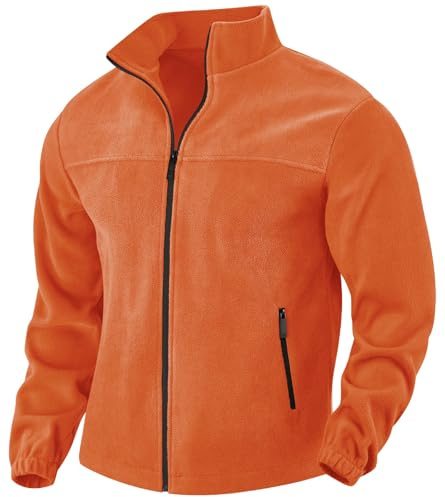 PADOLA Fleecejacke Herren Stehkragen Jacke Winter Warm Zip Up Hoodie mit Reißverschlusstaschen Einfarbiger Pullover Sweatjacke Übergangsjacke Fleecepullover Outdoor Fleecejacken (2 Orange, XL)