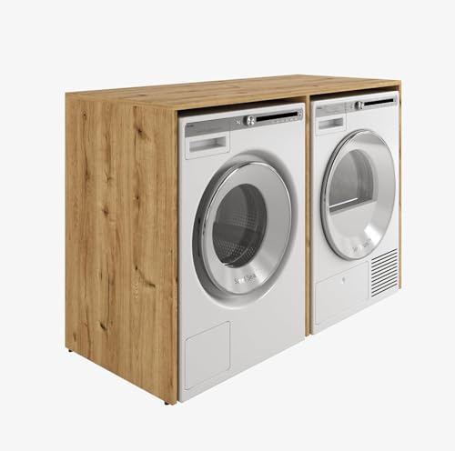 PLATAN ROOM Armadietto per lavatrice, larghezza 130 cm, mobiletto sovrapiano, lavatrice o asciugatrice, armadietto per bagno (65 cm di profondità, rovere dorato)