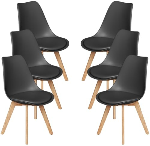 Stanew Chaises de Salle à Manger, Lot de 6 Chaises Scandinaves, Chaise de Cuisine, Idéal pour Salle à Manger, Salon, Chambre à Coucher, Chaises Noires