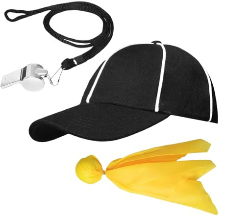 Set di accessori per arbitro, multifunzione, con cappello, bandiera e fischietto, attrezzatura sportiva per arbitro di calcio, basket, baseball, pallavolo,