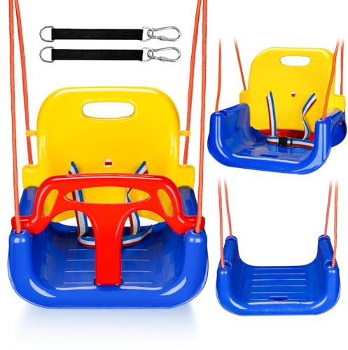 Ollewiellan Altalena per bambini 3 in 1 fino a 50 kg, seggiolino rimovibile, regolabile in altezza, altalena per bambini che cresce con il bambino per esterni e interni
