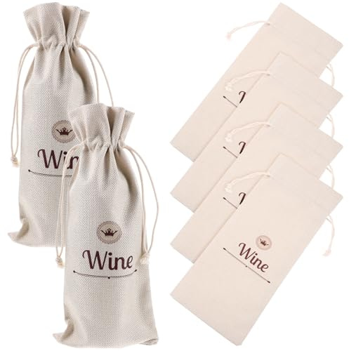 STAHAD 6 Sacchetti Regalo per Bottiglie di Vino Coulisse, Borsa Decorativa in Lino Bianco Riutilizzabile, Sacchi da Imballaggio Multifunzione per Feste e Matrimoni