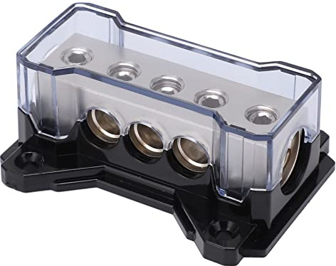 Alomejor Kraftfördelningsblock Zinklegering Förkromad Bilstereo Kraftfördelningsblock 2 X 0GA in 6 X 4GA Ut Djupt Urtag Design för Bilar Lastbilar Båtar Husbilar