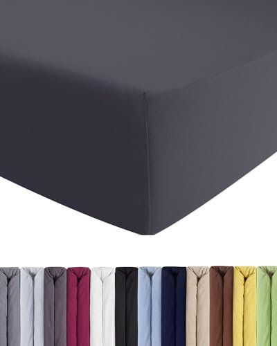 Entspanno Luxus Spannbettlaken 2X 90x200 bis 100x220cm - Aus weichem Premium Jersey - Ideal für Wasser- & Boxspringbetten bis 35cm Höhe - Dunkelgrau