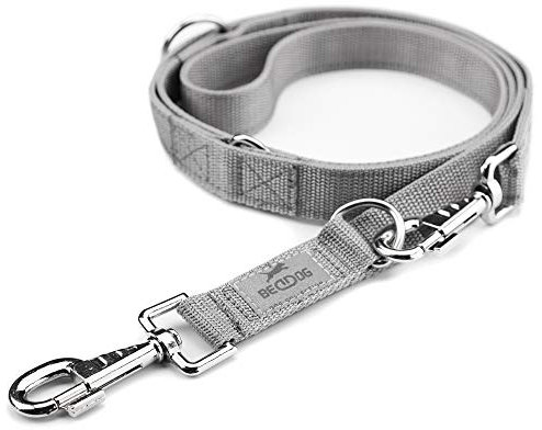 BedDog® Hundeleine Spike, verstellbar in 3 Längen, Doppel-Leine, Führ-Leine, Lauf-Leine, mittel-große und große Hunde, Gesamtlänge 2m - grau