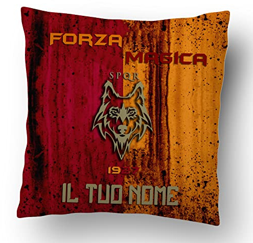 Generico Forza Giallorossi Cuscino Personalizzato con Nome Idea Regalo Squadra del Cuore Tifosi Lupa Magica Colosseo Papà Nonno Natale Compleanno Decorazioni Casa Divano Letto Retro Colorato