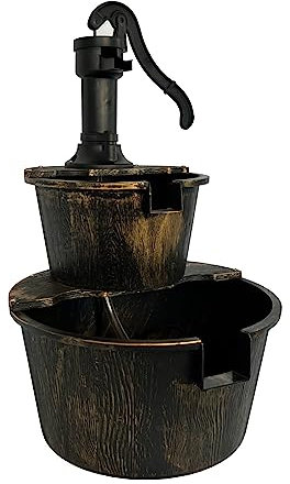 Oypla 2 Tier Cascading Barrel Garden Water Pump Fountain Feature