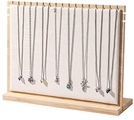 LongMen Bamboo Necklace Display Stand für den Verkauf,Kette Halskette Halter Rack für Show,Schmuck Veranstalter (beige Samt)