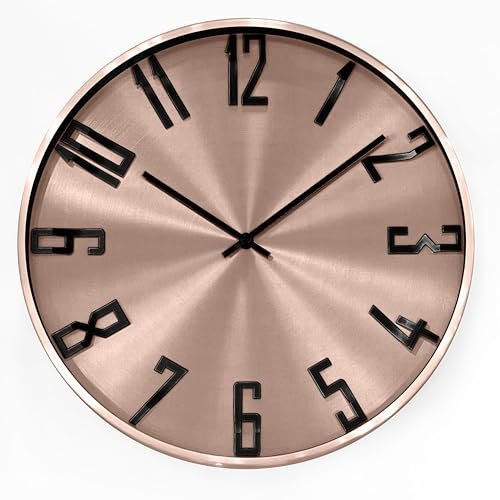Aluminium Wanduhr Rosa Kupferoptik leise Metalluhr für Wohnzimmer Büro Moderne Metall Uhren Roségold Ø 30cm
