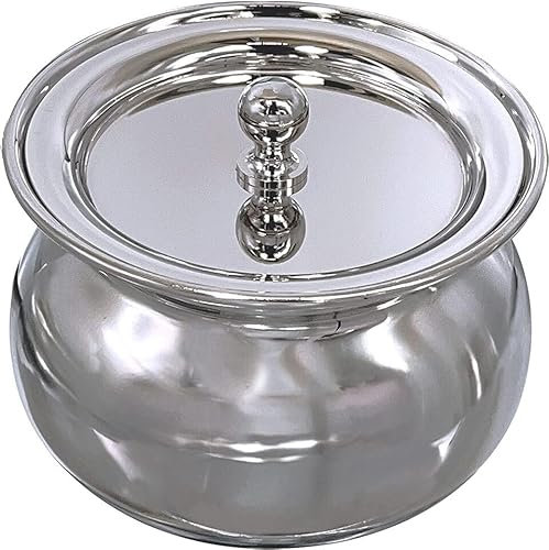 TRTO 1x 700ml Traditional Stainless Steel Serving Cooking Pot Balti Curry, Rice Birayani Dish Biryani Pot Indian Serving Patila