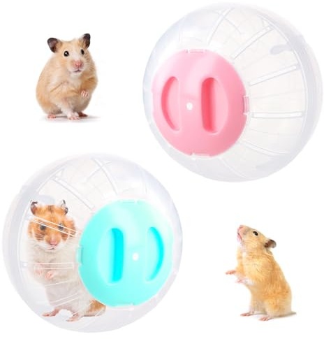 2 en 1 Bola para Hamster y Rueda de Ejercicio, 14,5cm, Transparente, Juguete para Roedores, Ratas y Jerbos (Azul Rosado)