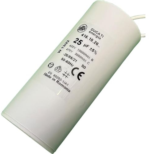 Lumonic Startkondensator 416.10.26.V8 Kabel 15cm | Motorkondensator 25µF 400V 40x92mm | Kondensator med isolerat plasthölje 25uF