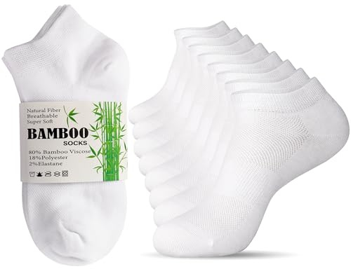 Jeasona 8 Pares Calcetines Bambu Mujer 39-42 Calcetines Tobilleros Mujer Verano Para DiabÉTicos Blancos Transpirables