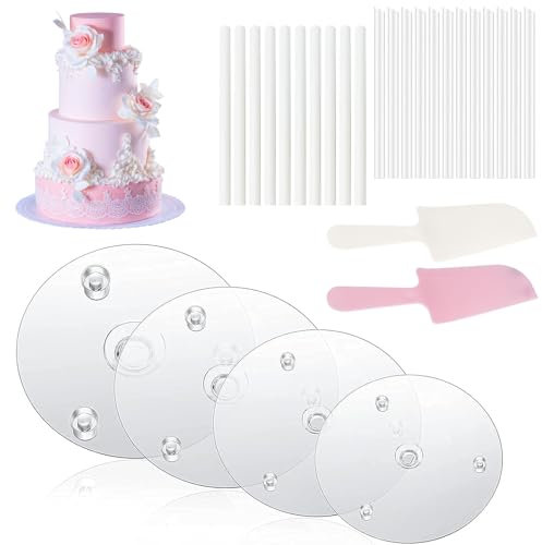 HTRTRR Tortenständer-Set 28-teilig, Tortenständer mit Nut und Feder, wiederverwendbar mit Tortenausstecher für mehrstöckige Torten Mehrstöckige Tortenstruktur stapelbar
