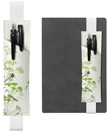 Laub und Kräuter mit Libellen, Flügeldruck, verstellbares Gummiband, Stifthalter, PU-Leder, Stifteetui für Hardcover-Tagebücher, Notizbücher