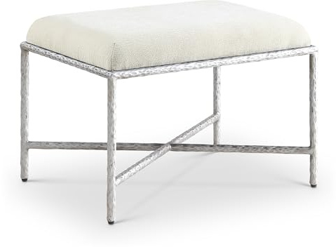 Meridian Furniture 22062Cream Valley Collection Modern | Contemporary Bench with Soft Cream Chenille Fabric, Brushed Silver Forged Iron Metal Legs and Frame, 25 W x 18 D x 18 H, Cream