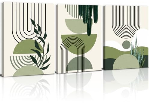 ANHUIB Poster 3er Set Boho Bilder Grün Boho Botanische Pflanzen Leinwand Bilder Bilder Set mit Rahmen Aesthetic Grüne Pflanze Wanddeko Moderne Wandbilder für Schlafzimmer Wohnzimmer Dekoration 30x40cm