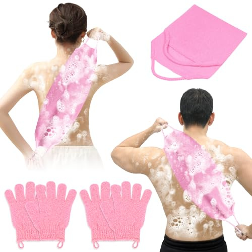 Vicloon Juego de Guantes de Baño Exfoliantes para la Espalda,5 Piezas Toalla de Ducha Exfoliante con Guantes de Ducha,Guantes de Baño de Cinco Dedos Para Hombres,Mujer,Exfoliar,Ducha,Spa,Masaje