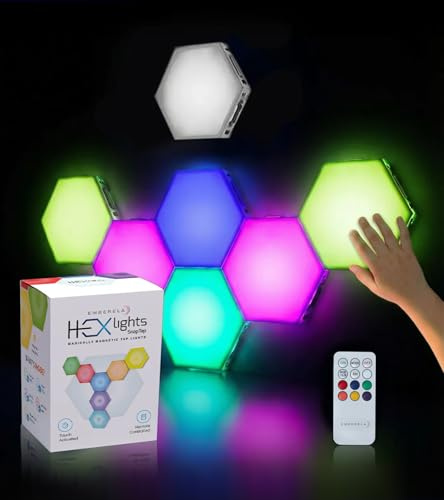 Emberela HEXlights sensoriska lampor tryckknapp – 7-pack magnetiska hexagonLED-lampor | Autism, ADHD & Sensoriskt processbehov | Flerfärgad | Bäst för sensoriskt rum, klassrum lugnt hörn och sovrum vägglampa
