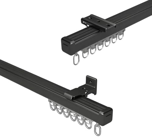 1-5m Decken-Vorhangschiene Schwer Vorhangschiene Set Vorhangschiene 1-läufig Aluminium Mit Stummen Rollen For Vorhänge Fenster Balkon Büros Hotels Kliniken(Schwarz,160cm)
