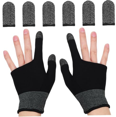 Didiseaon Guantes para Juegos Móviles Pantalla Táctil de Nylon y Fibra de Cobre, Mangas Elásticas para Dedos Negros, Diseño Antideslizante para Gaming y Navegación