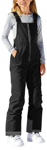 YCBMINGCAN Pantalones de esquí para niños y niñas, pantalones de peto cálidos impermeables y forrados, pantalones de snowboard con cremallera y tirantes para esquí
