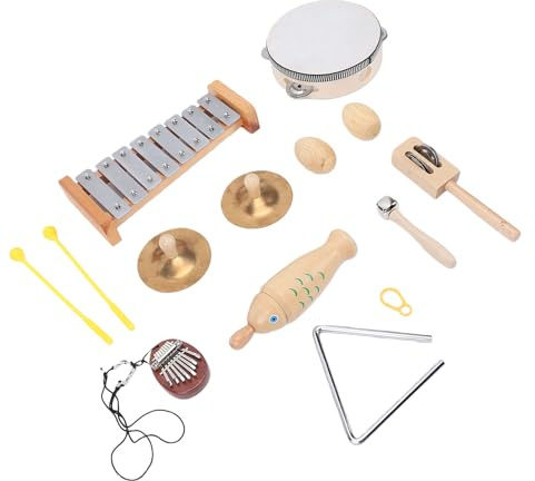 Badafaci Musikinstrumentset Träslagverkset med Xylofon Tamburin 8 Tangenter Kalimba 11 Delar bokträ Musikset för Tidig Utbildning Familjerytmspel