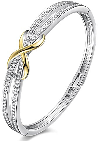 Angelady Klassisches Damen-Unendlichkeits Armbänder, 7 Zoll versilbertes Gold Armbänder mit Kristallen, Damenarmband, Muttertagsgeschenk, Ehefrau, Mutter, Geburtstag